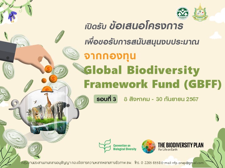 เปิดรับ ข้อเสนอโครงการเพื่อขอรับการสนับสนุนงบประมาณ จากกองทุน Global Biodiversity Framework Fund (GBFF) รอบที่ 3 เปิดรับ ข้อเสนอโครงการเพื่อขอรับการสนับสนุนงบประมาณ จากกองทุน Global Biodiversity Framework Fund (GBFF) รอบที่ 3