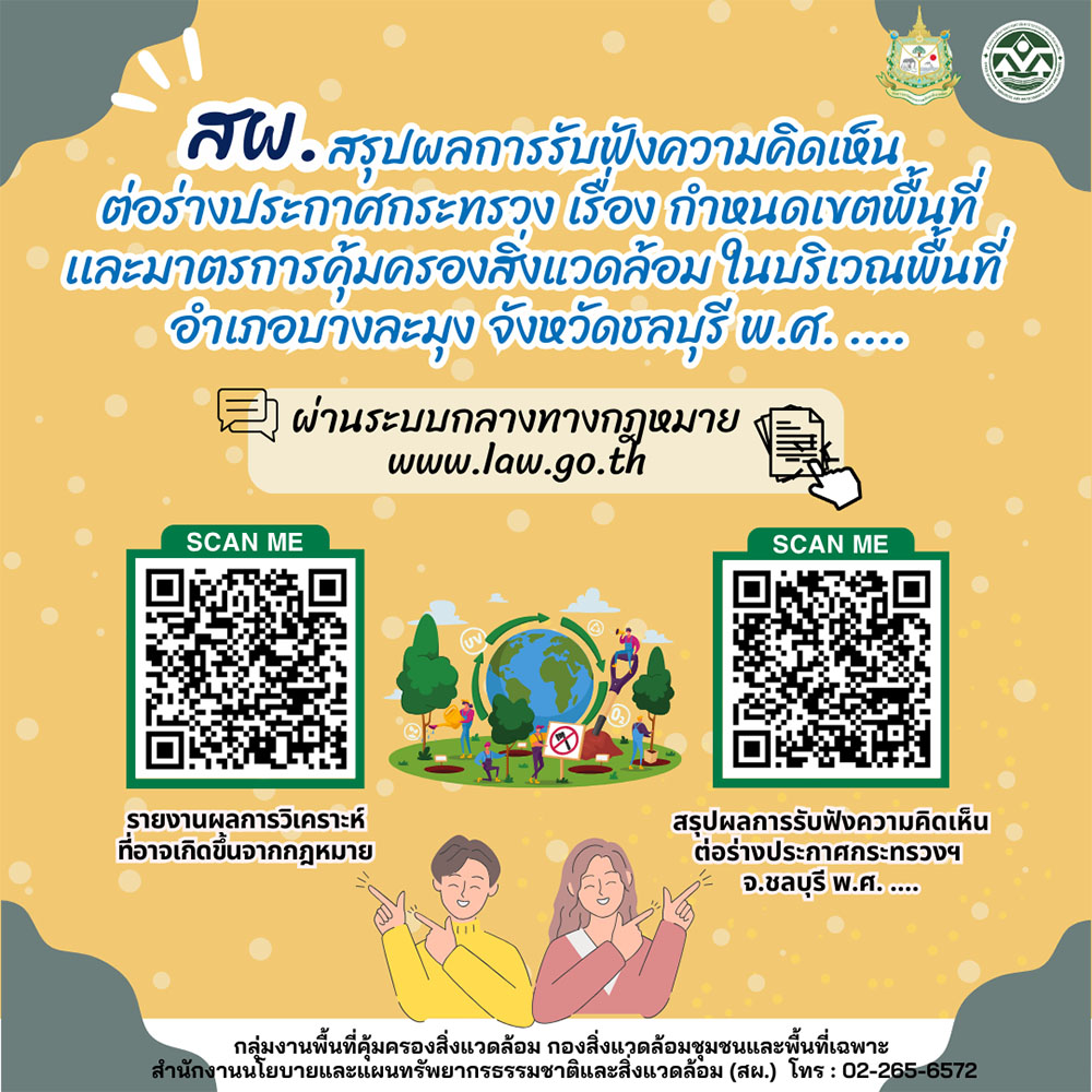 รายงานสรุปผลการรับฟังความคิดเห็นและรายงานการวิเคราะห์ผลกระทบที่อาจเกิดขึ้นจาก (ร่าง) ประกาศกระทรวงทรัพยากรธรรมชาติและสิ่งแวดล้อม เรื่อง กำหนดเขตพื้นที่และมาตรการคุ้มครองสิ่งแวดล้อม ในบริเวณพื้นที่อำเภอบางละมุง จังหวัดชลบุรี พ.ศ. ....