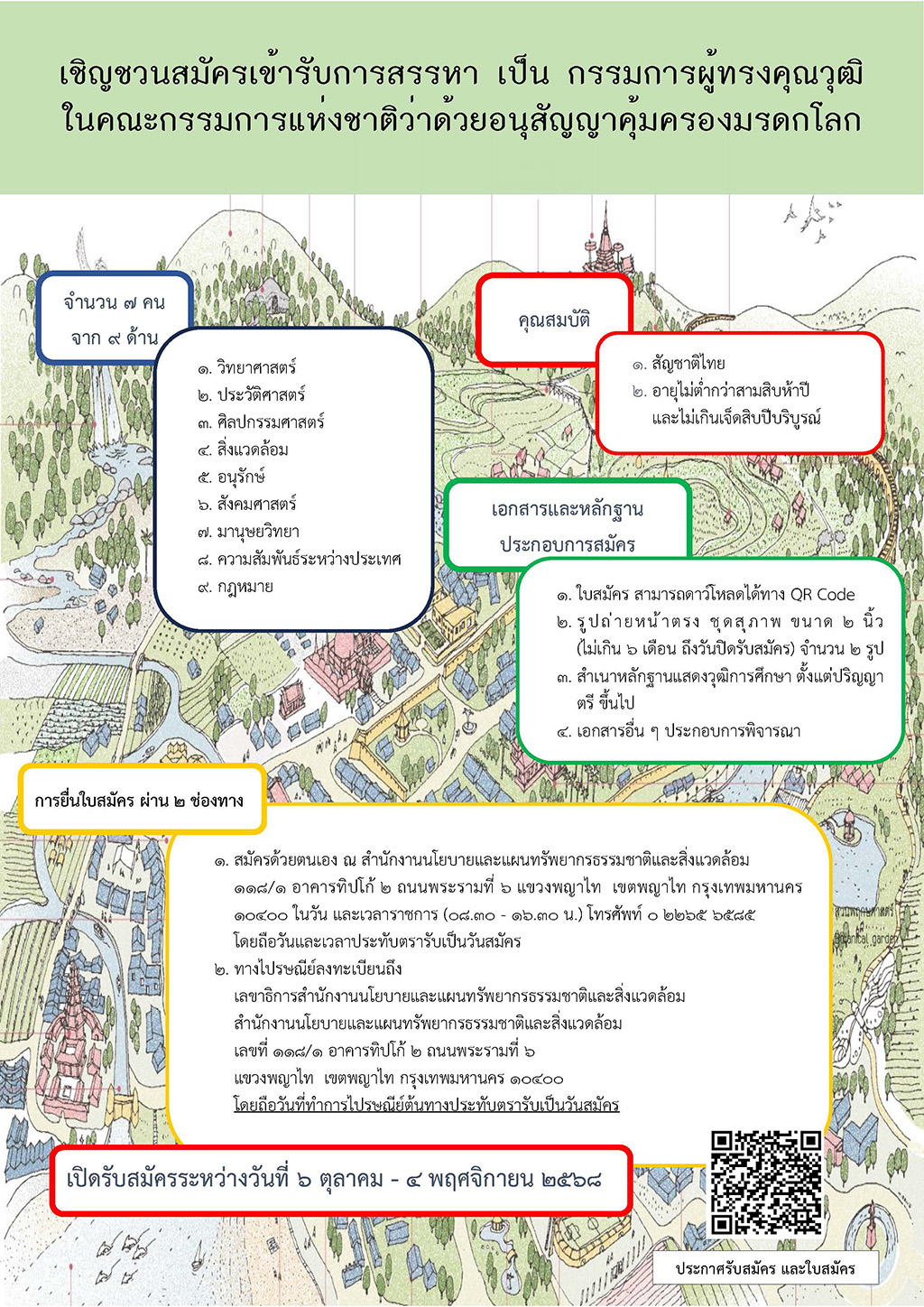 ประกาศเชิญชวนสมัครเข้ารับการสรรหา เป็น กรรมการผู้ทรงคุณวุฒิในคณะกรรมการแห่งชาติว่าด้วยอนุสัญญาคุ้มครองมรดกโลก
