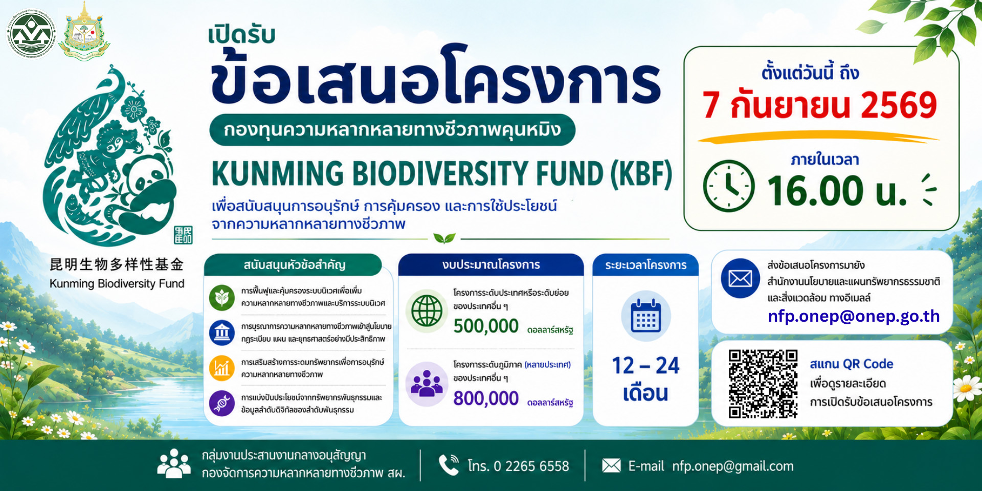 เปิดรับข้อเสนอโครงการ กองทุนความหลากหลายทางชีวภาพคุนหมิง KUNMING BIODIVERSITY FUND (KBF) เปิดรับข้อเสนอโครงการ กองทุนความหลากหลายทางชีวภาพคุนหมิง KUNMING BIODIVERSITY FUND (KBF)