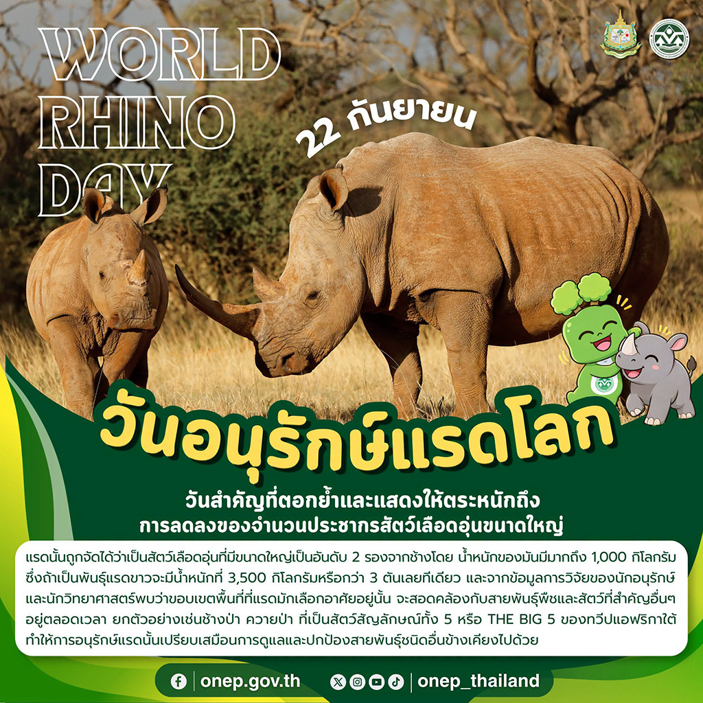 22 กันยายนของทุกปี เป็น “วันอนุรักษ์แรดโลก”